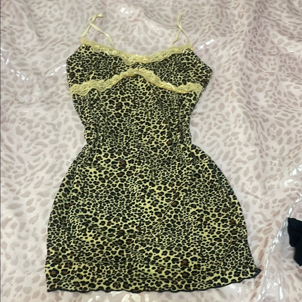 Leopard Print Slip Dress with Lace Trim